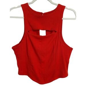 Free People Womens S Boho Summer Cut Out Smocked Sleeveless Cropped Tank Top Red